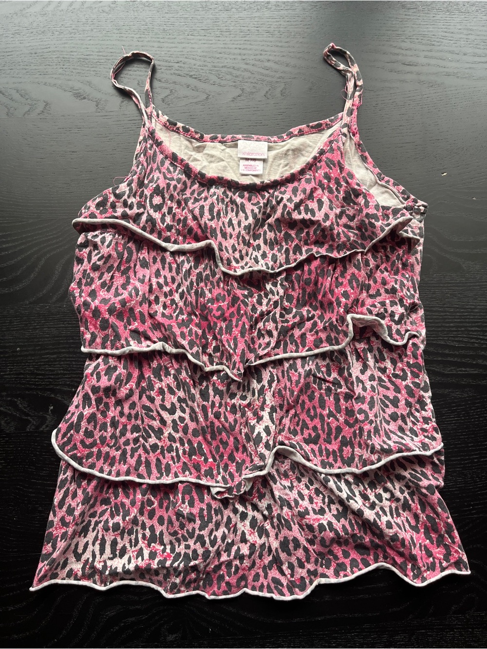 Xhilaration Pink and Black Leopard Print Ruffle Camisole